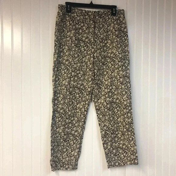 Eddie Bauer Floral Print Black Cream Straight Leg Pants Size 14 100% Cotton - Picture 2 of 5